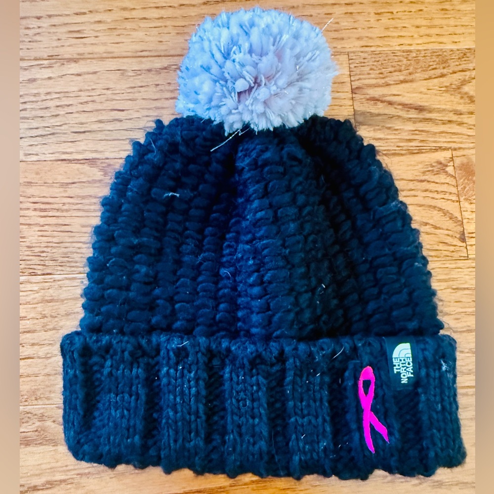 The North Face Black Breast Cancer Beanie with Light Pink Pom